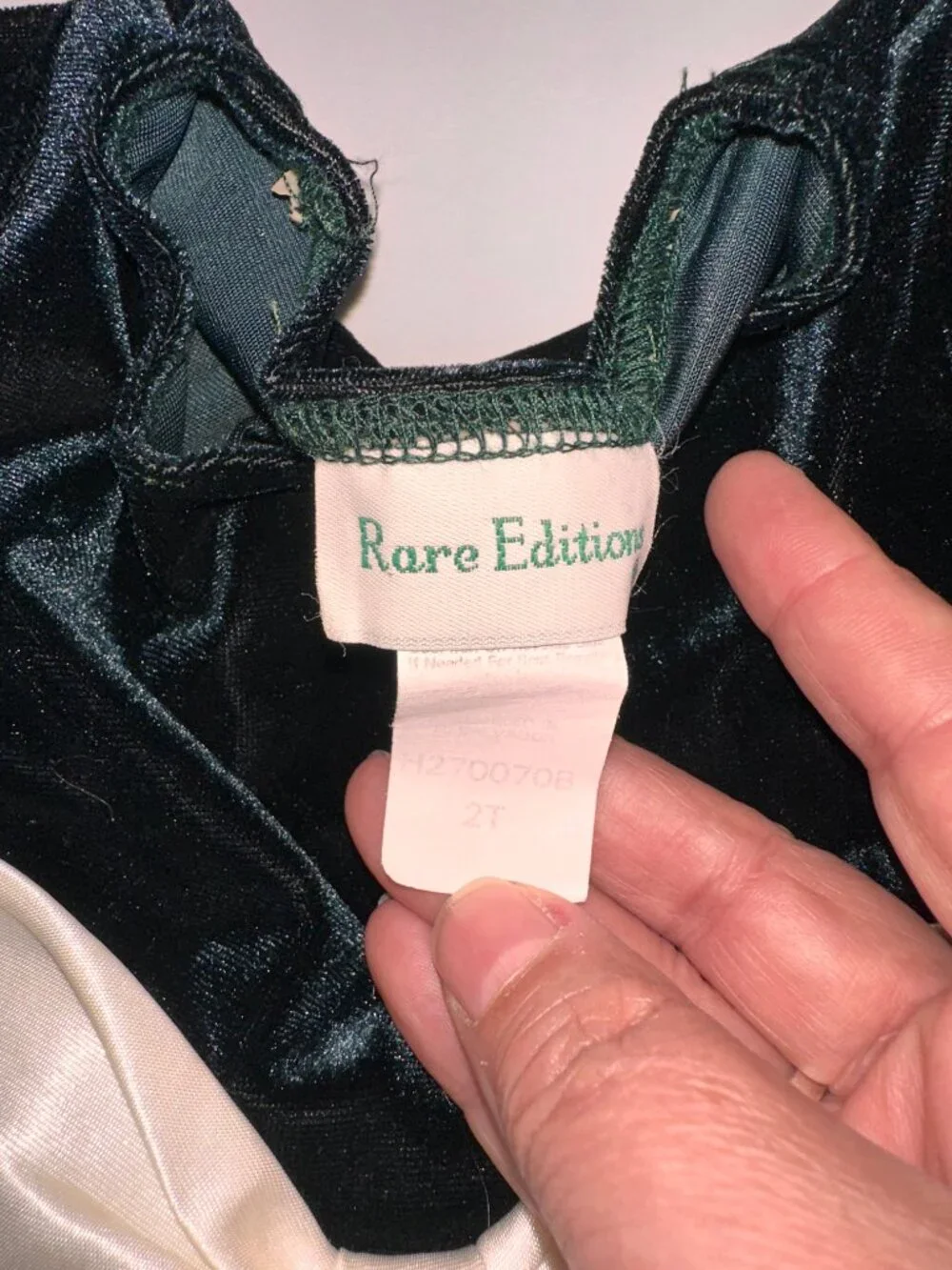 Rare Editions Green Velour & Gold Lace Holiday Party Dress Girls 2T #680